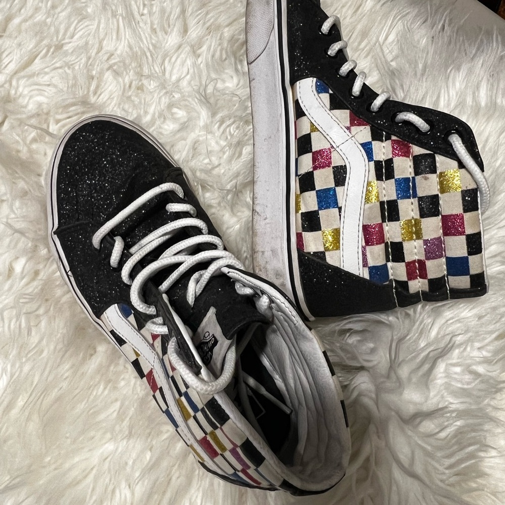 Vans High-Top Sneakers - Black with Multicolor Checkered Design - Picture 3 of 8